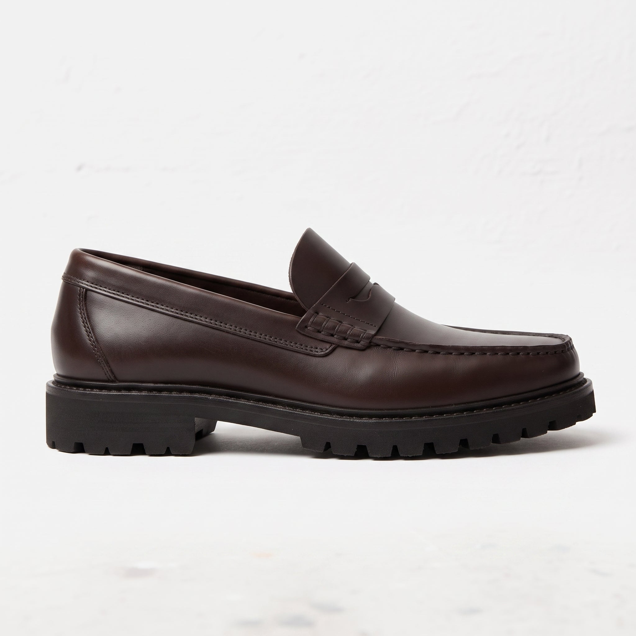 Men's Dark Brown Apron-Toe Leather Penny Loafers — Astwick