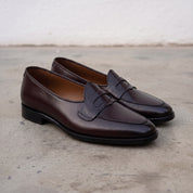 Men's Dark Brown Apron-Toe Leather Penny Loafers — Randolph