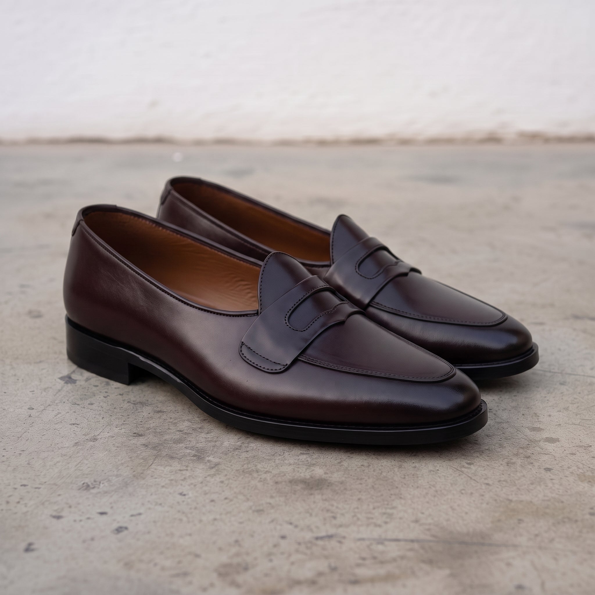 Men's Dark Brown Apron-Toe Leather Penny Loafers — Randolph