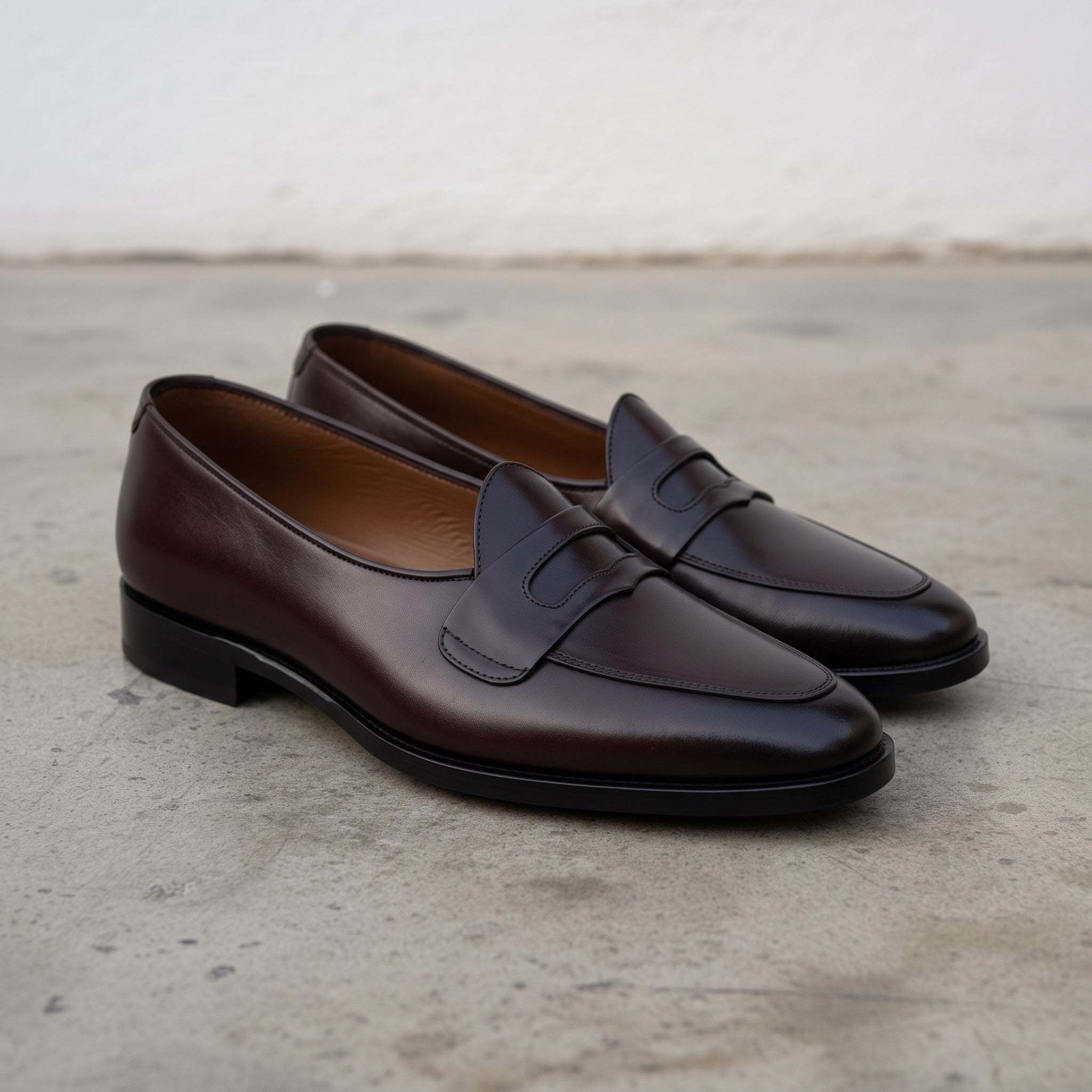 Men's Dark Brown Apron-Toe Leather Penny Loafers — Randolph