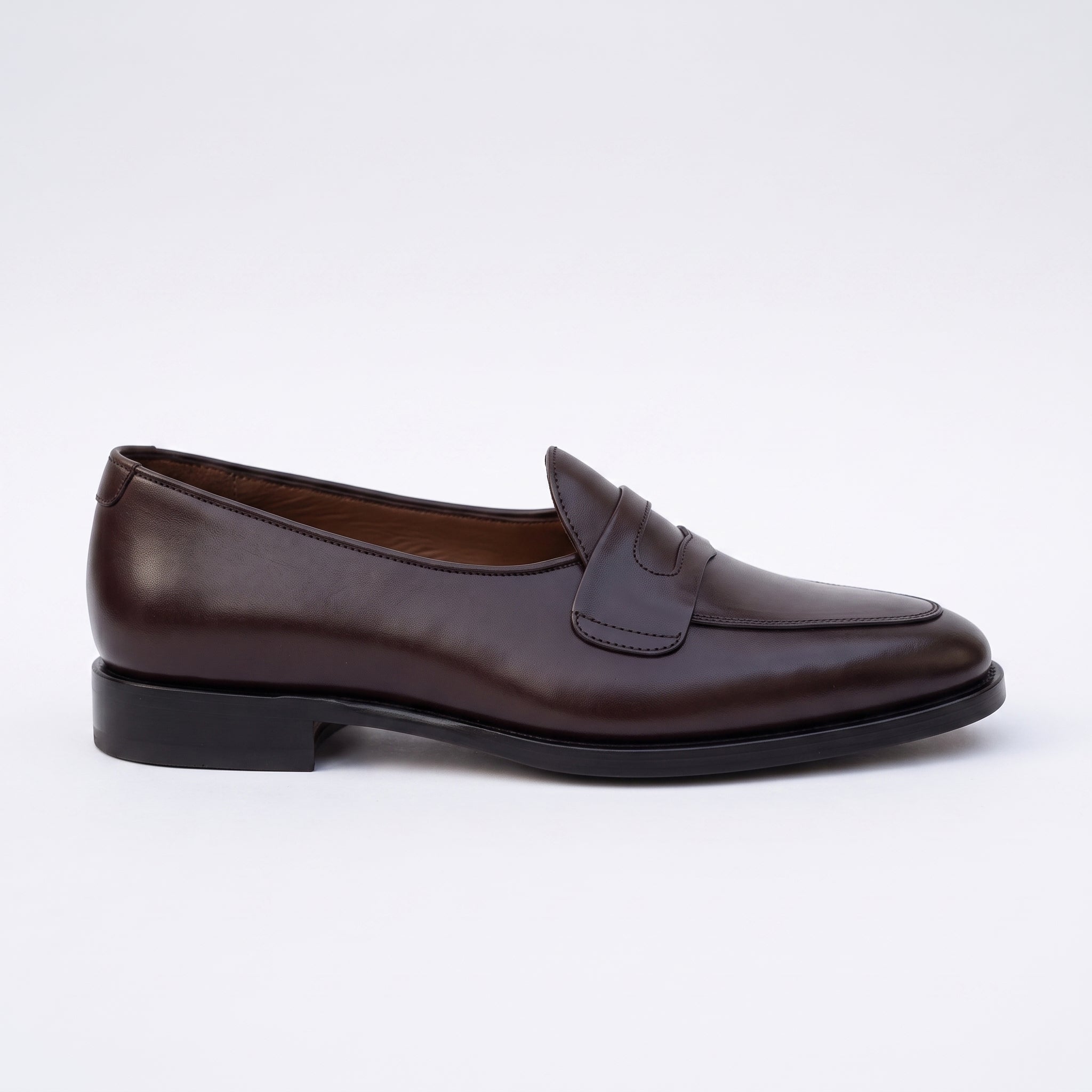 Men's Dark Brown Apron-Toe Leather Penny Loafers — Randolph