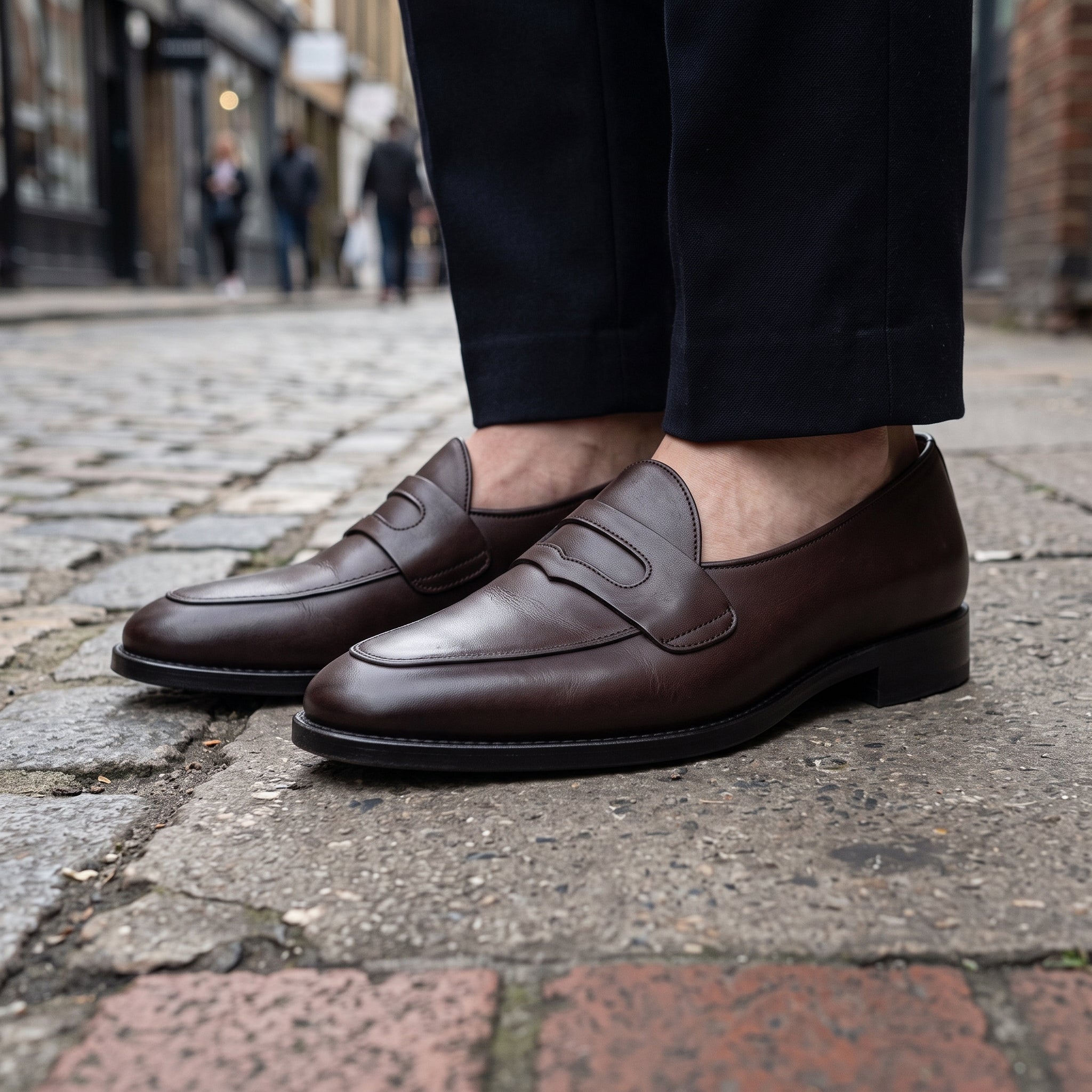 Men's Dark Brown Apron-Toe Leather Penny Loafers — Southport
