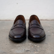 Men's Dark Brown Apron-Toe Leather Penny Loafers — Southport