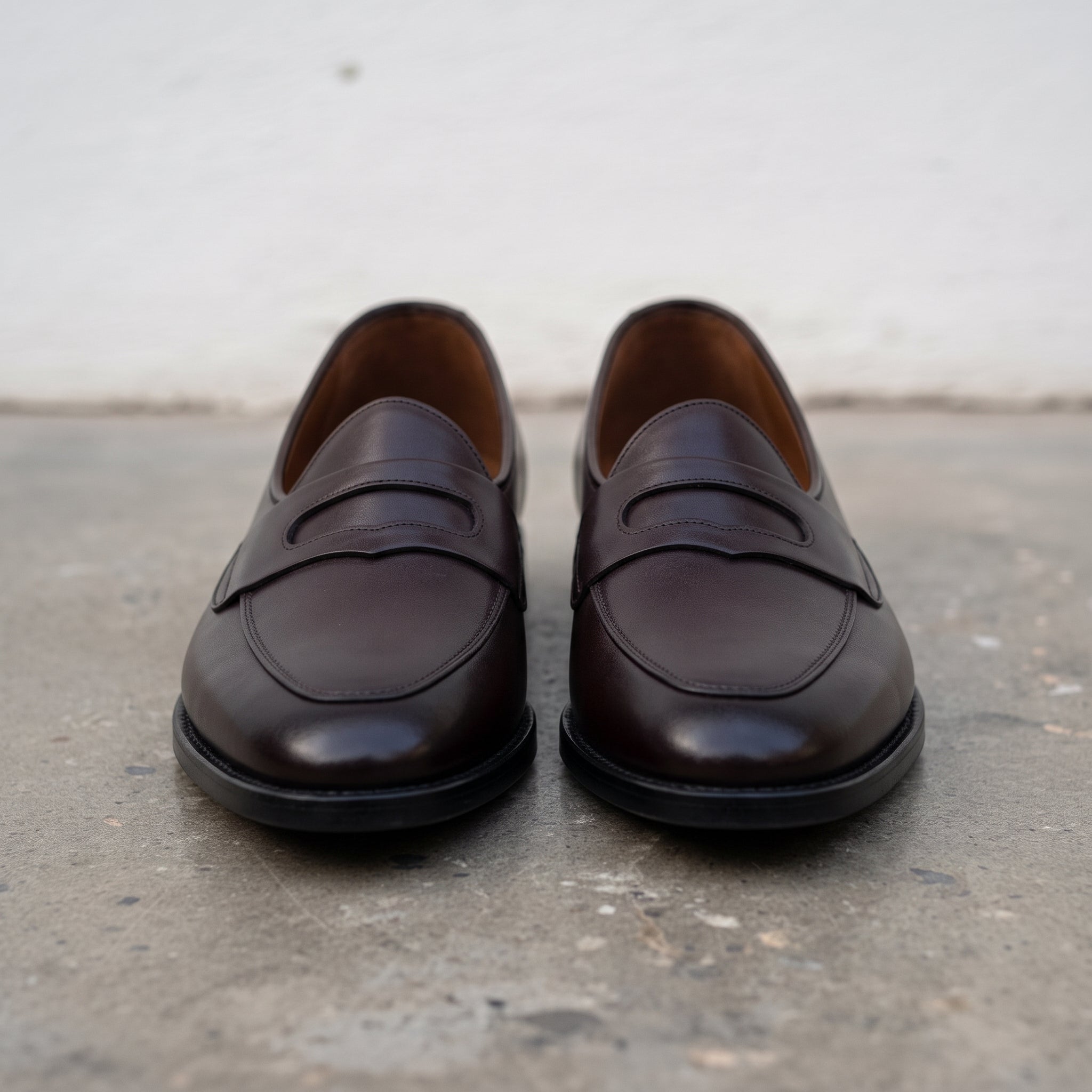 Men's Dark Brown Apron-Toe Leather Penny Loafers — Southport