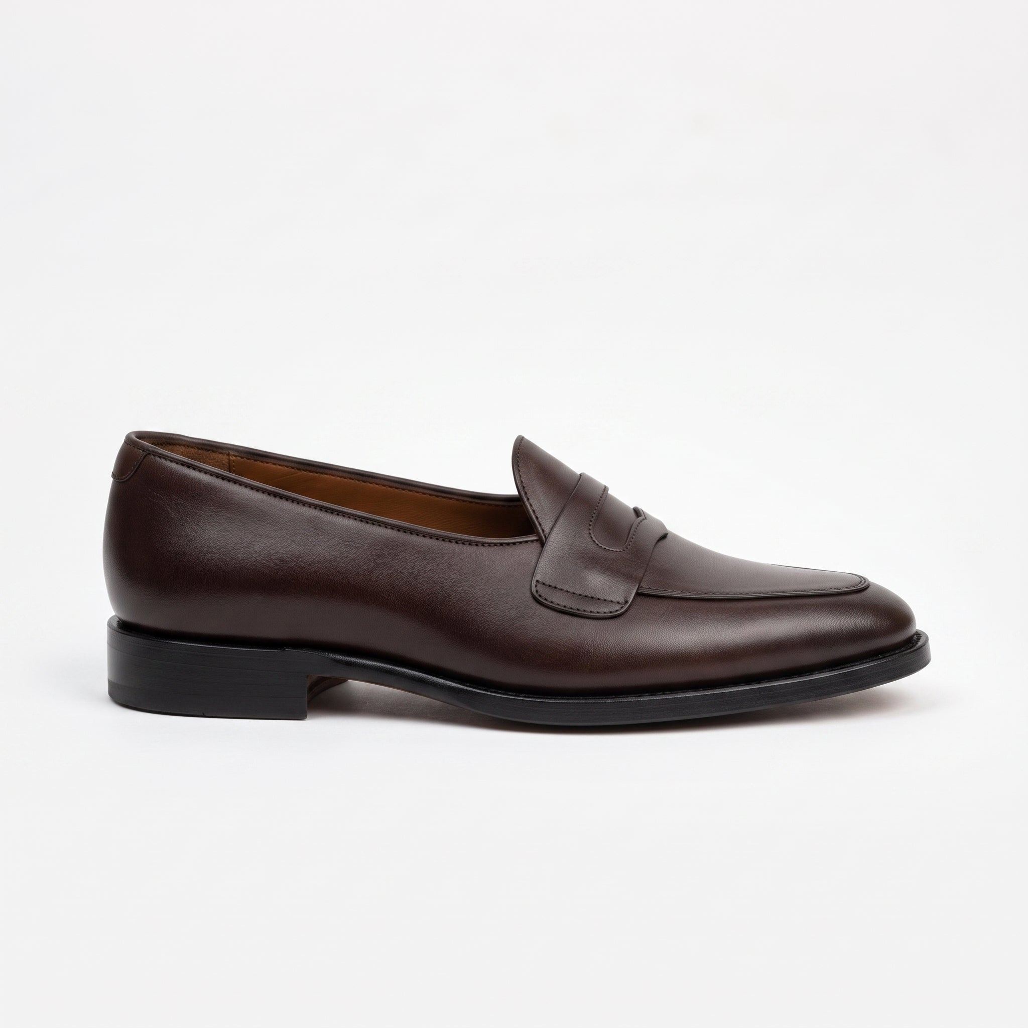 Men's Dark Brown Apron-Toe Leather Penny Loafers — Southport