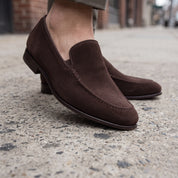 Men's Dark Brown Apron-Toe Suede Moccasins — Gofford