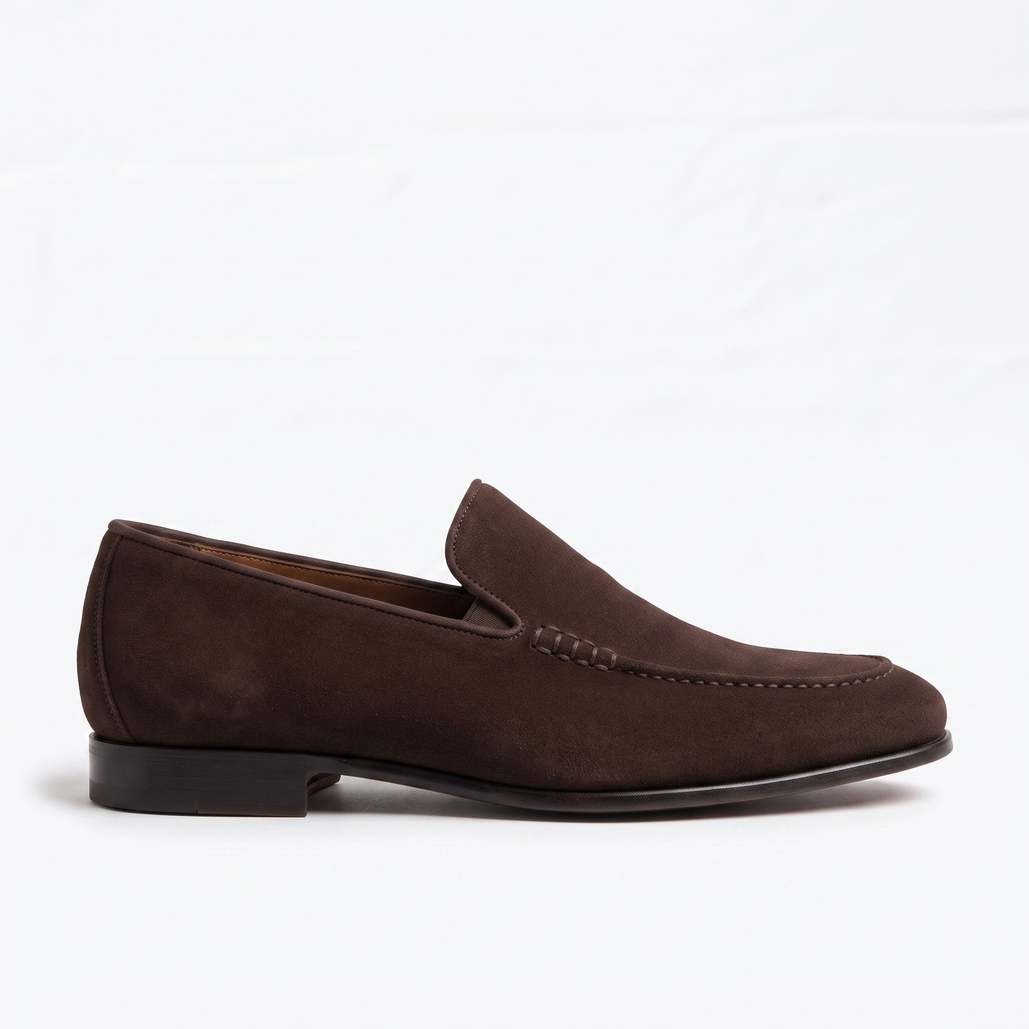 Men's Dark Brown Apron-Toe Suede Moccasins — Gofford