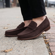 Men's Dark Brown Apron-Toe Suede Tassel Loafers — Croxton