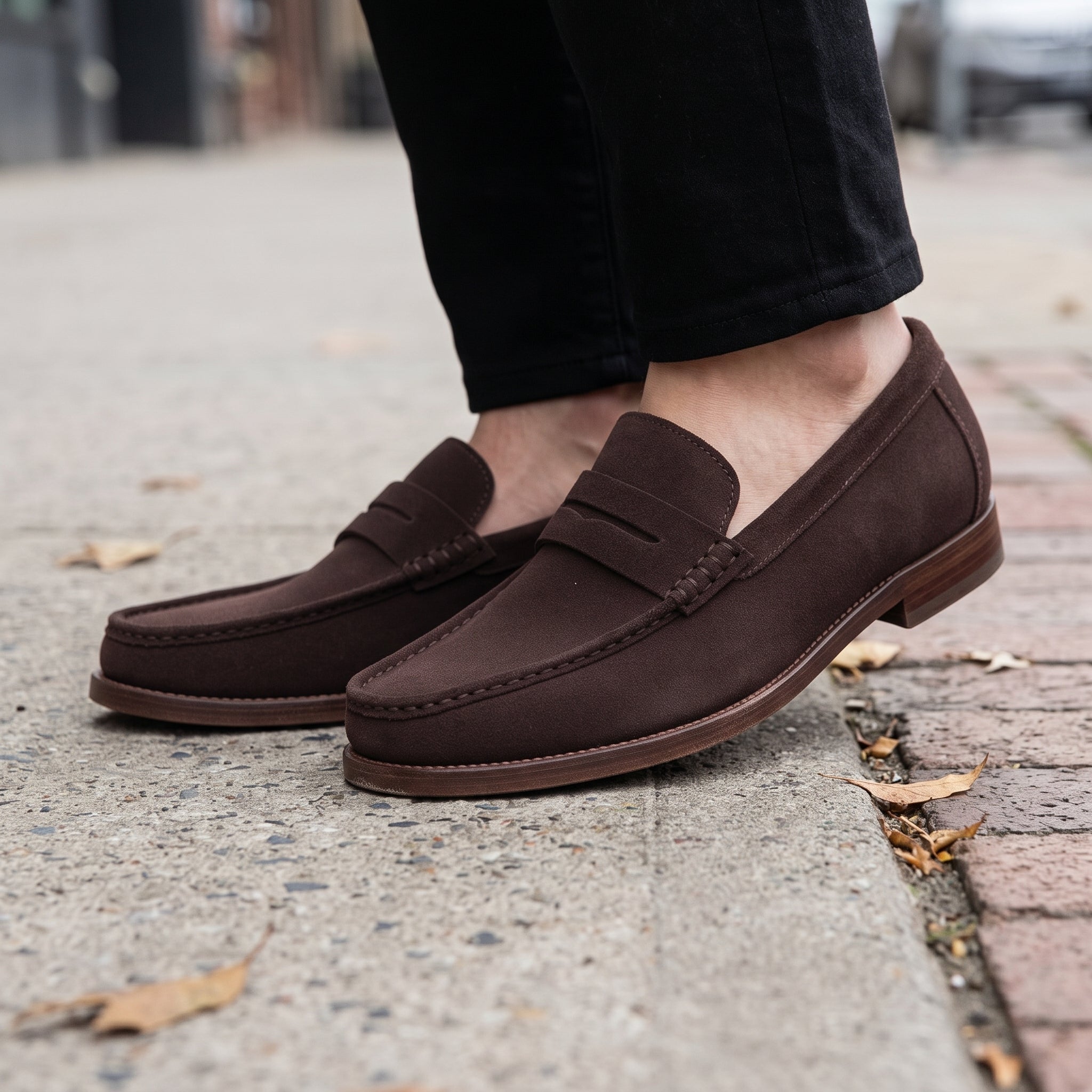 Men's Dark Brown Apron-Toe Suede Tassel Loafers — Croxton