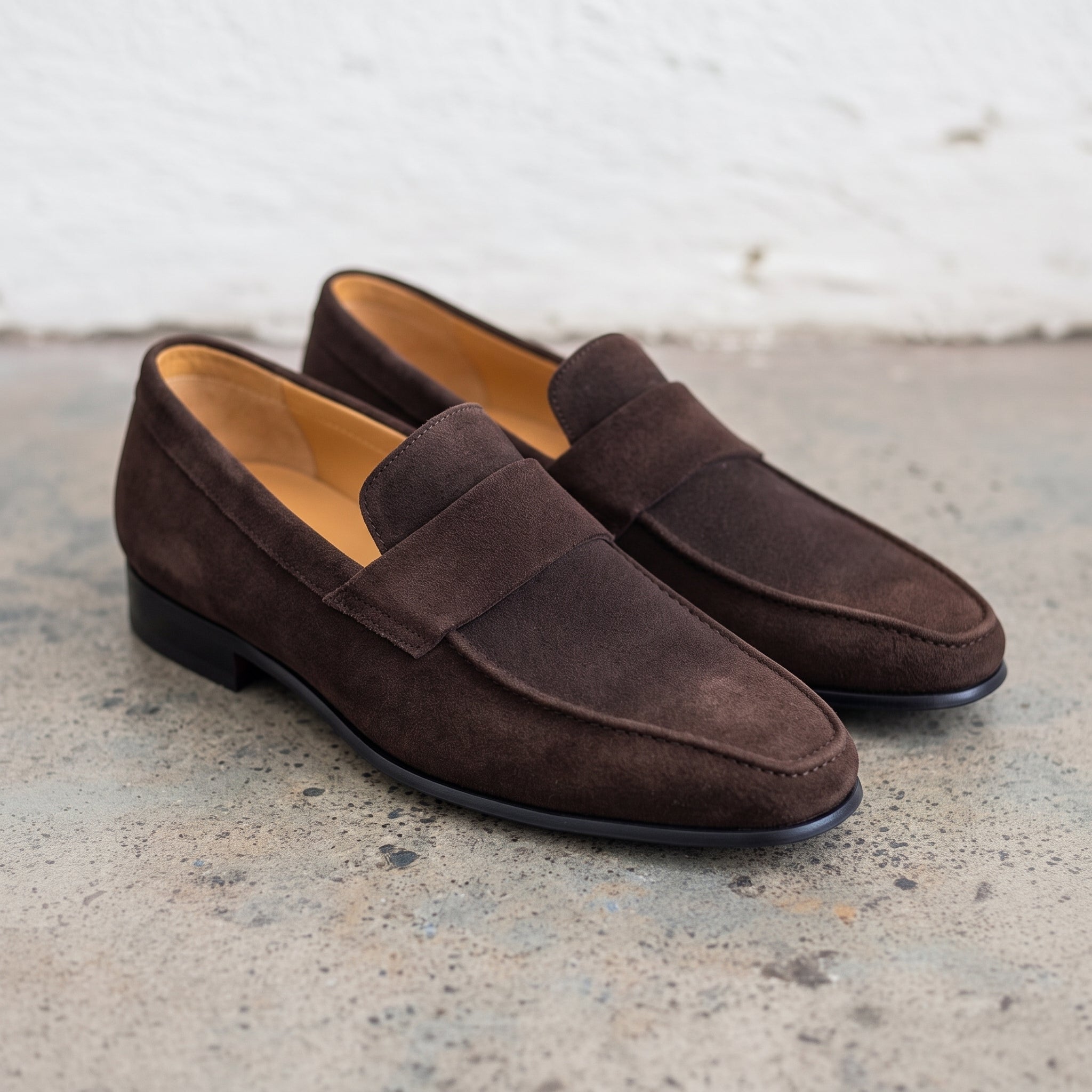 Men's Dark Brown Plain-Toe Suede Penny Loafers — Dedham