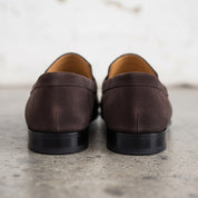 Men's Dark Brown Plain-Toe Suede Penny Loafers — Dedham