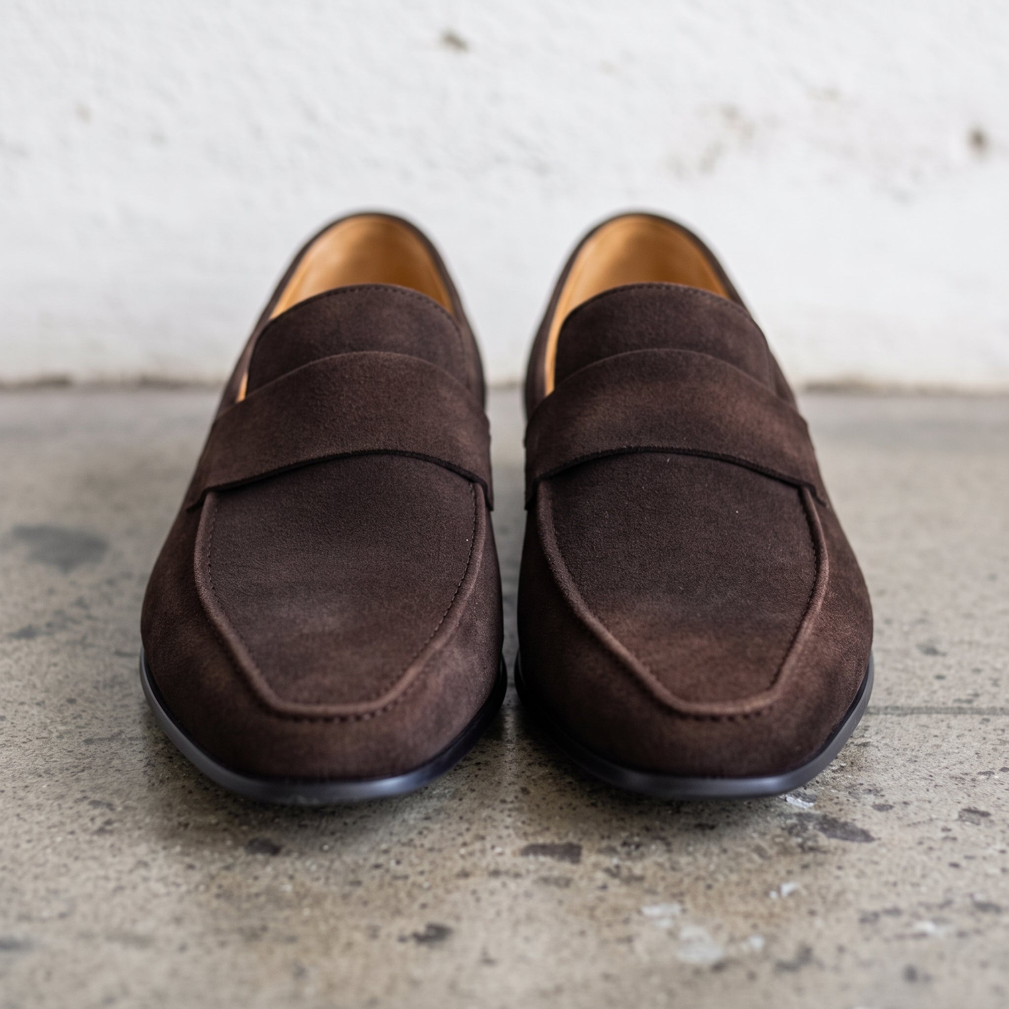 Men's Dark Brown Plain-Toe Suede Penny Loafers — Dedham