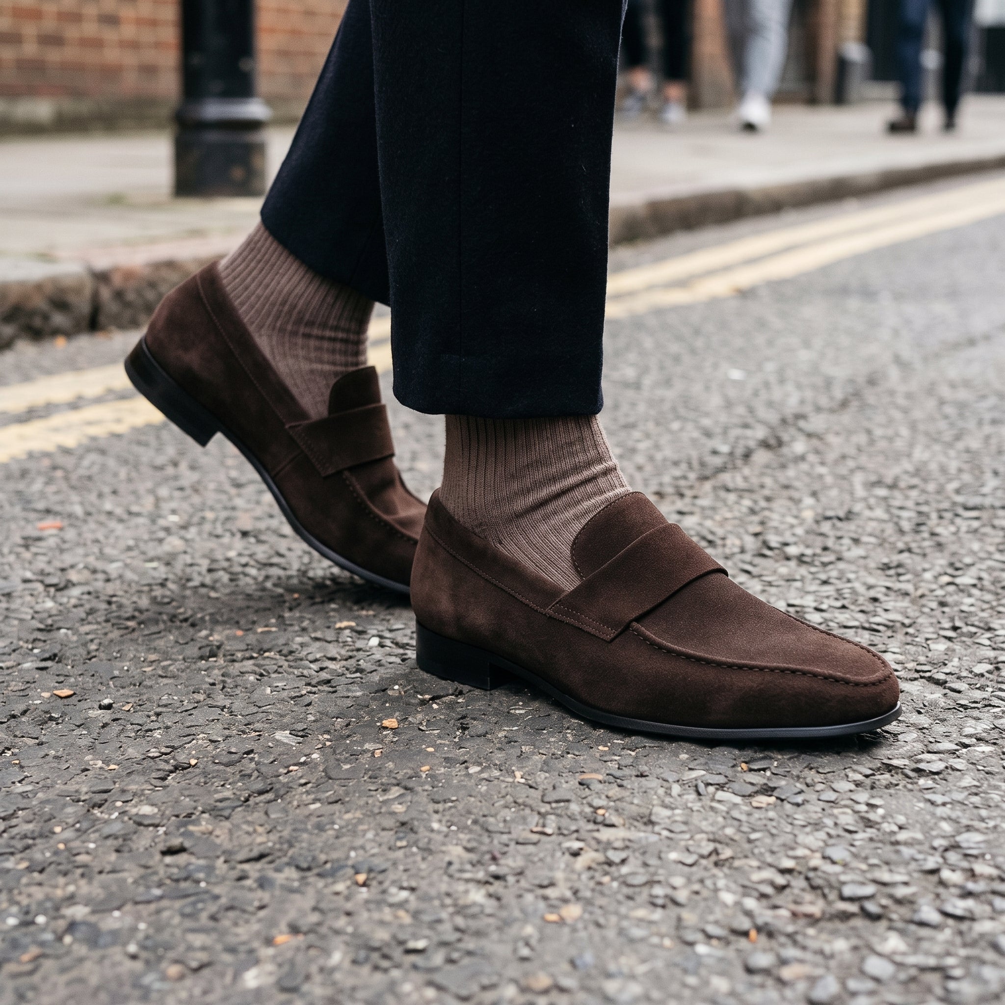 Men's Dark Brown Plain-Toe Suede Penny Loafers — Dedham