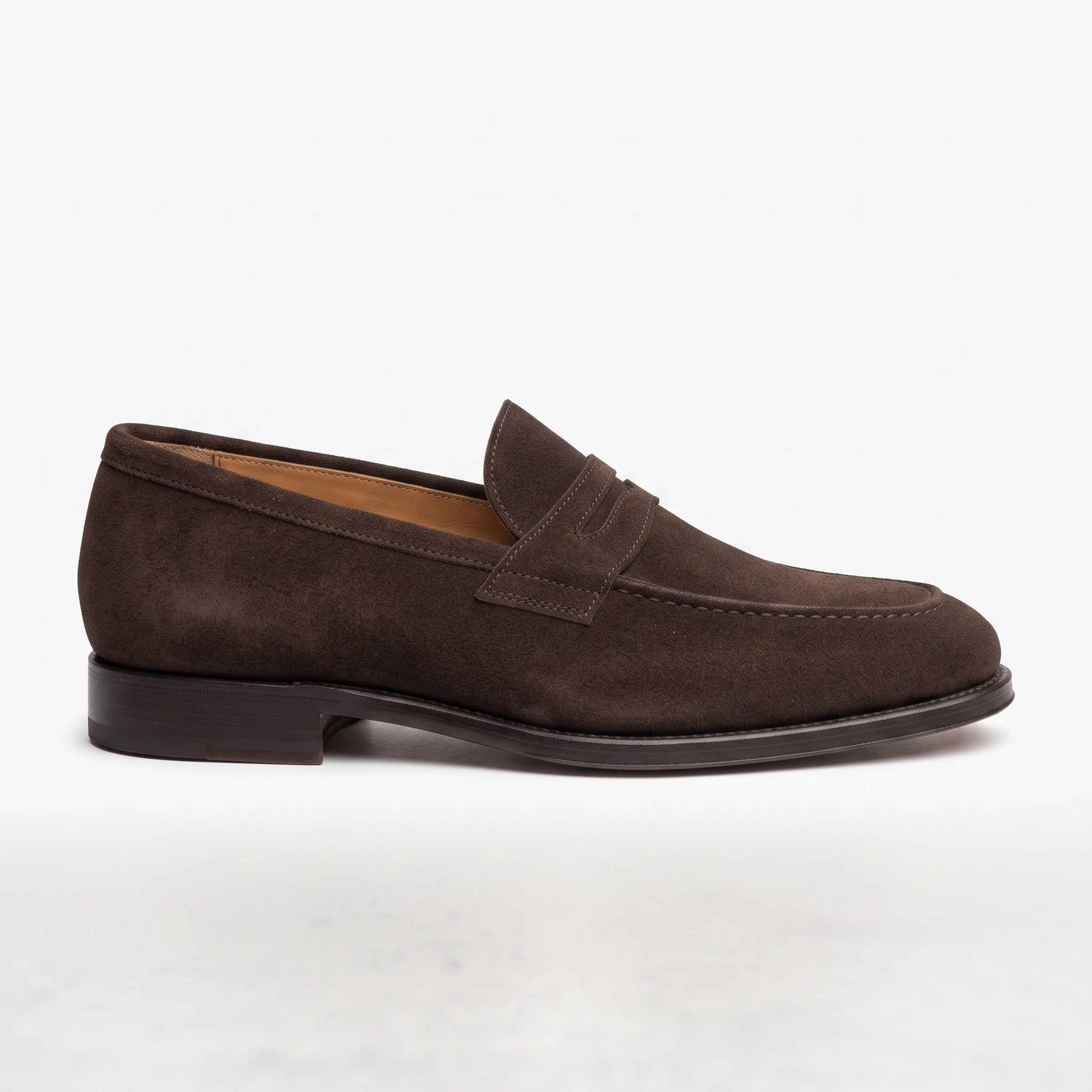 Men's Dark Brown Apron-Toe Suede Penny Loafers — Kington