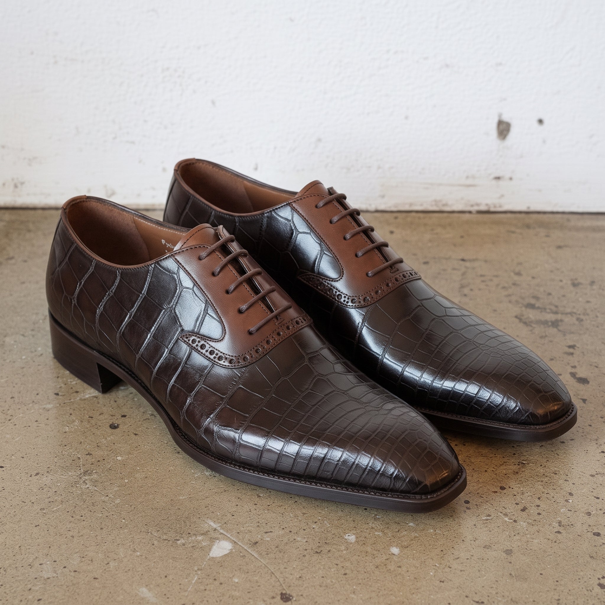 Men's Dark Brown Crocodile-Embossed Leather Oxfords — Ryde