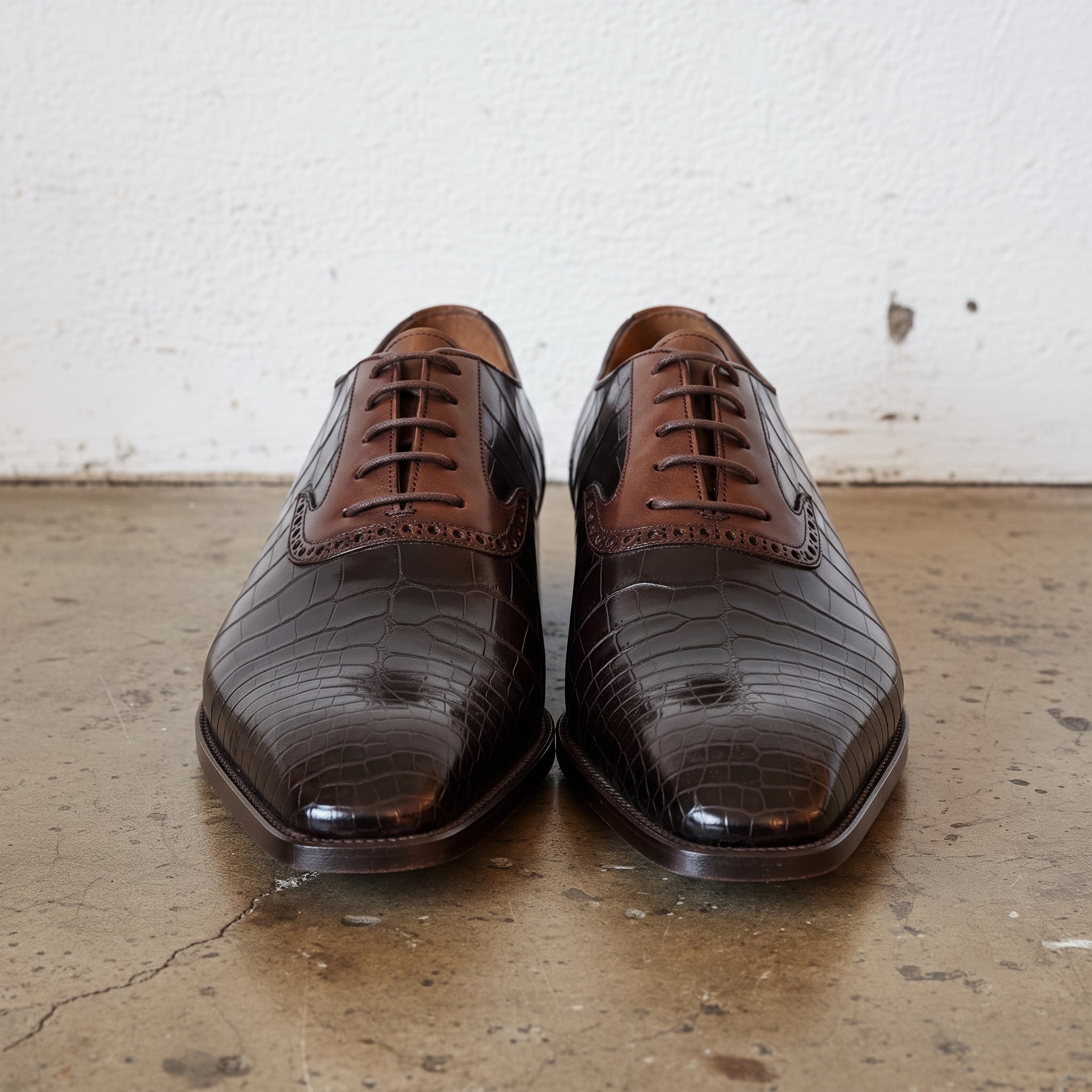 Men's Dark Brown Crocodile-Embossed Leather Oxfords — Ryde