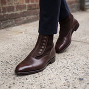 Men's Dark Brown Cap-Toe Leather Button Boots — Bardney