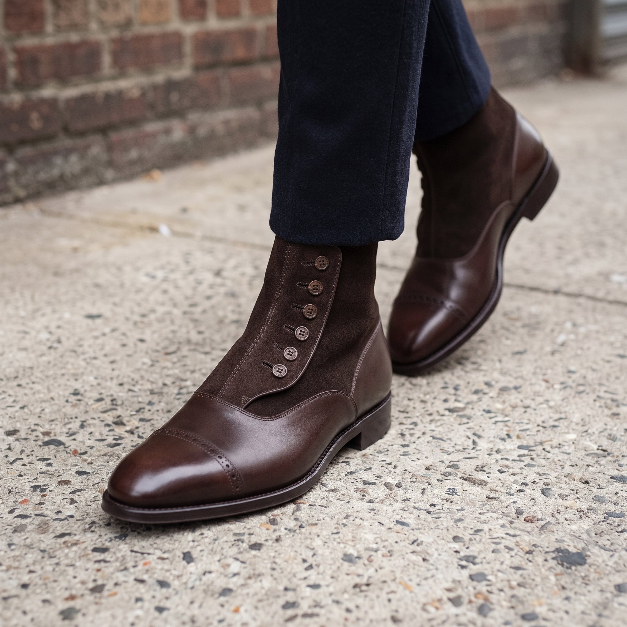 Men's Dark Brown Cap-Toe Leather Button Boots — Bardney