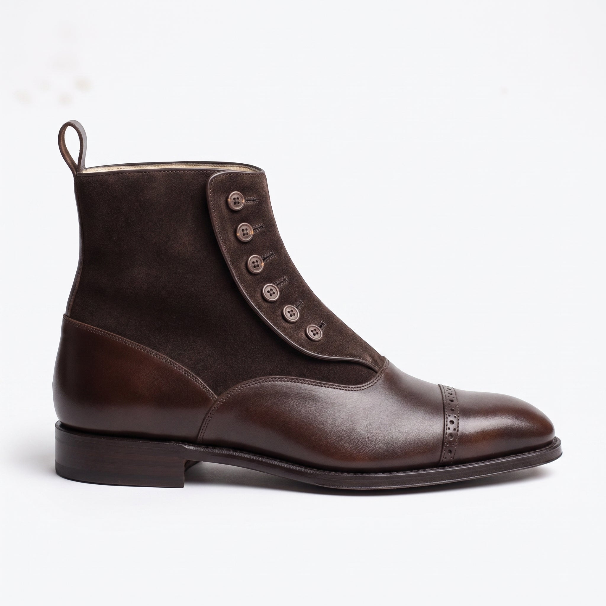 Men's Dark Brown Cap-Toe Leather Button Boots — Bardney