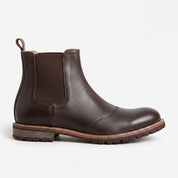 Men's Dark Brown Cap-Toe Brogue Leather Chelsea Boots — Greenham