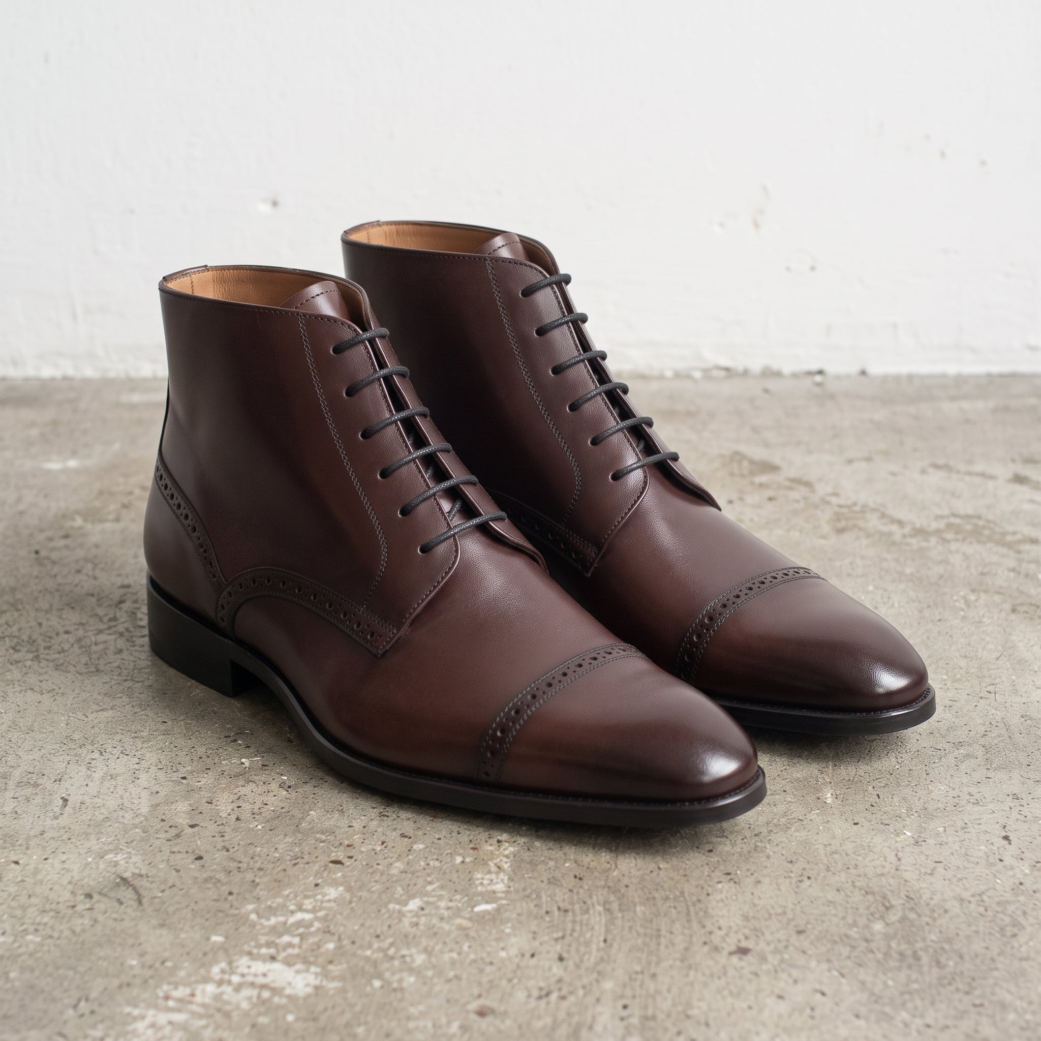 Men's Dark Brown Cap-Toe Leather Oxford Boots — Mycroft