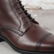 Men's Dark Brown Cap-Toe Leather Oxford Boots — Mycroft
