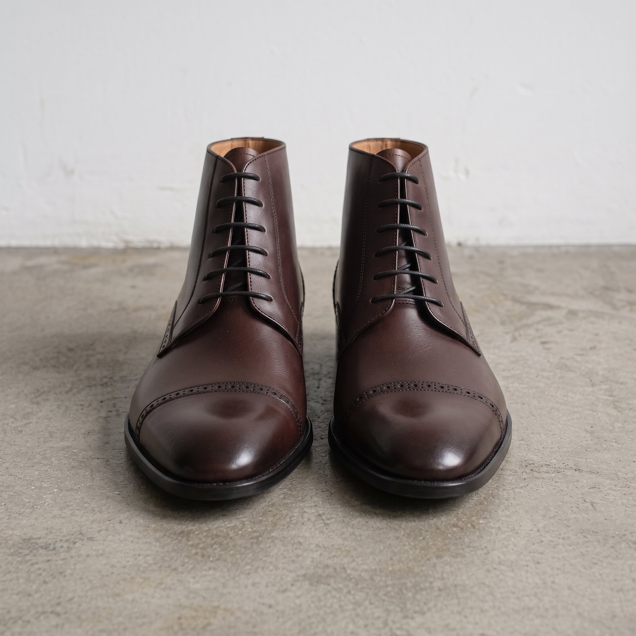 Men's Dark Brown Cap-Toe Leather Oxford Boots — Mycroft