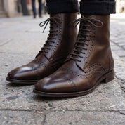 Men's Dark Brown Cap-Toe Leather Oxford Boots — Torrington