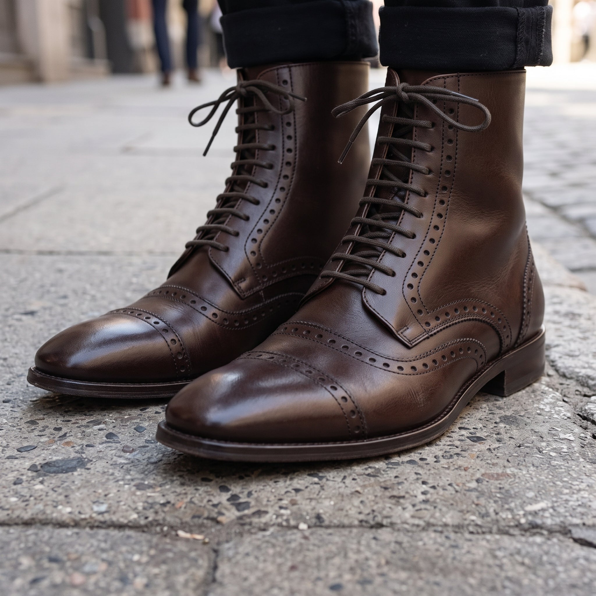 Men's Dark Brown Cap-Toe Leather Oxford Boots — Torrington