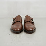 Men's Dark Brown Cap-Toe Leather Double Monk Strap Shoes — Albemarle