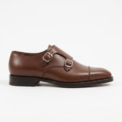 Men's Dark Brown Cap-Toe Leather Double Monk Strap Shoes — Albemarle