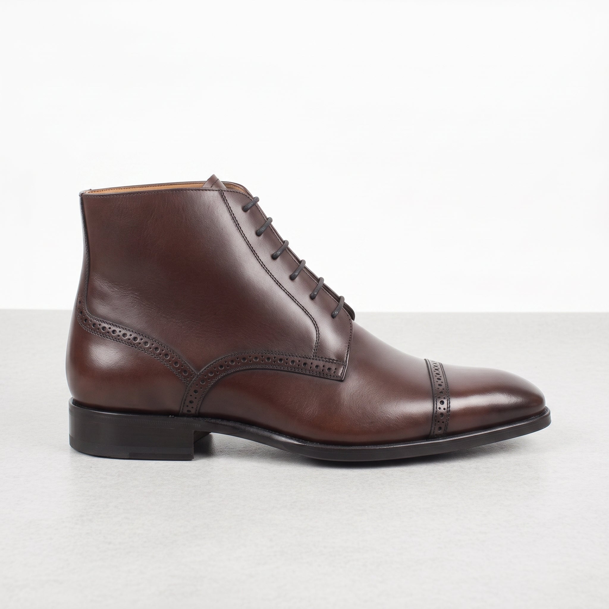 Men's Dark Brown Cap-Toe Leather Oxford Boots — Mycroft