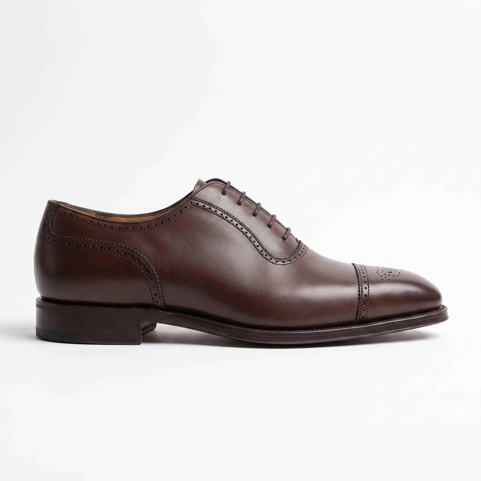 Men's Dark Brown Cap-Toe Leather Brogues — Clemence