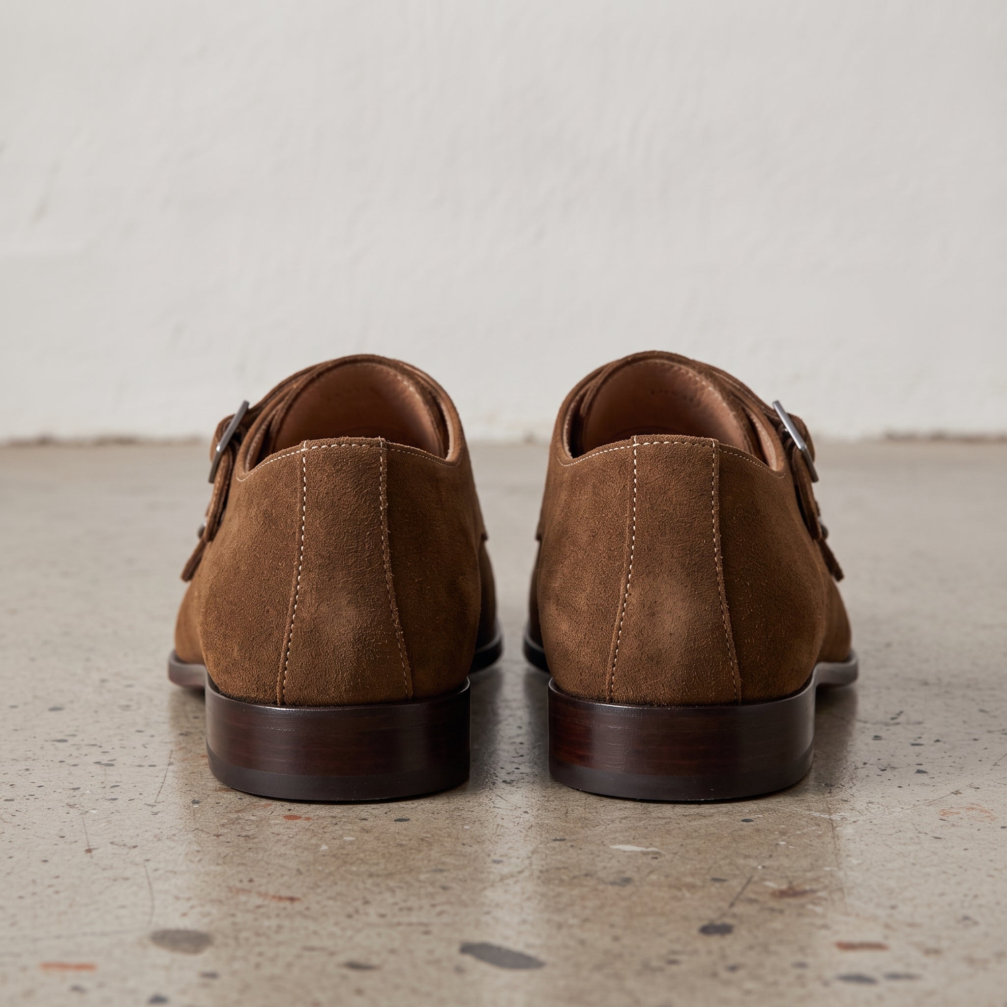 Men's Dark Brown Cap-Toe Suede Double Monk Strap Shoes — Worthington