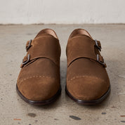 Men's Dark Brown Cap-Toe Suede Double Monk Strap Shoes — Worthington