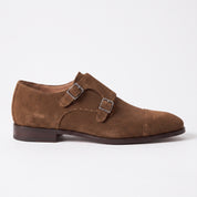 Men's Dark Brown Cap-Toe Suede Double Monk Strap Shoes — Worthington