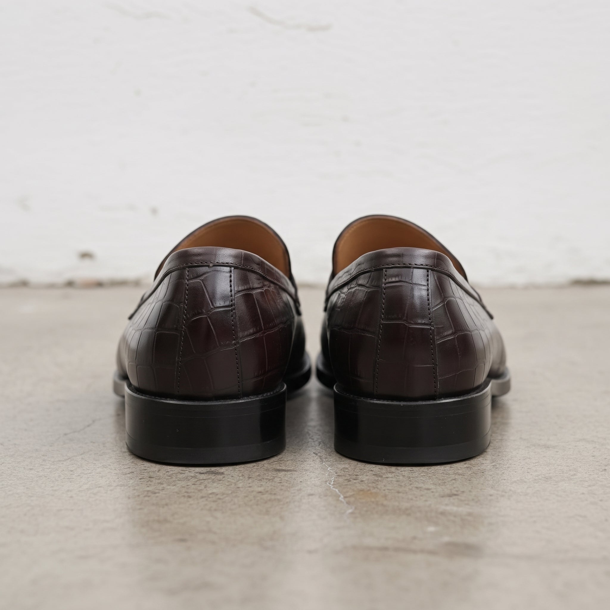 Men's Dark Brown Crocodile-Embossed Leather Penny Loafers — Duffy