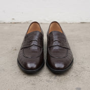 Men's Dark Brown Crocodile-Embossed Leather Penny Loafers — Duffy