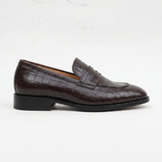 Men's Dark Brown Crocodile-Embossed Leather Penny Loafers — Duffy