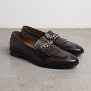 Men's Dark Brown Fringe Leather Loafers — Apsley