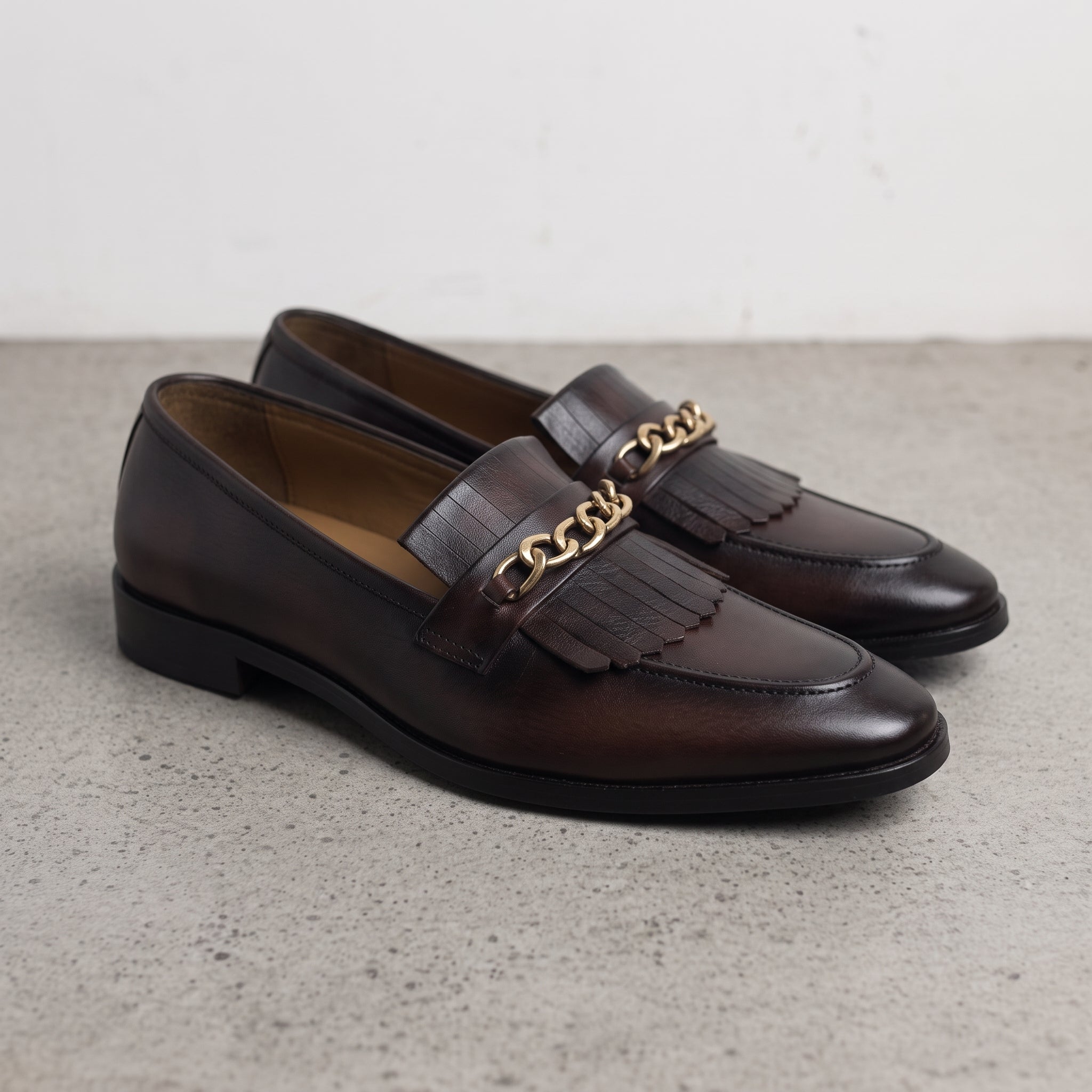 Men's Dark Brown Fringe Leather Loafers — Apsley