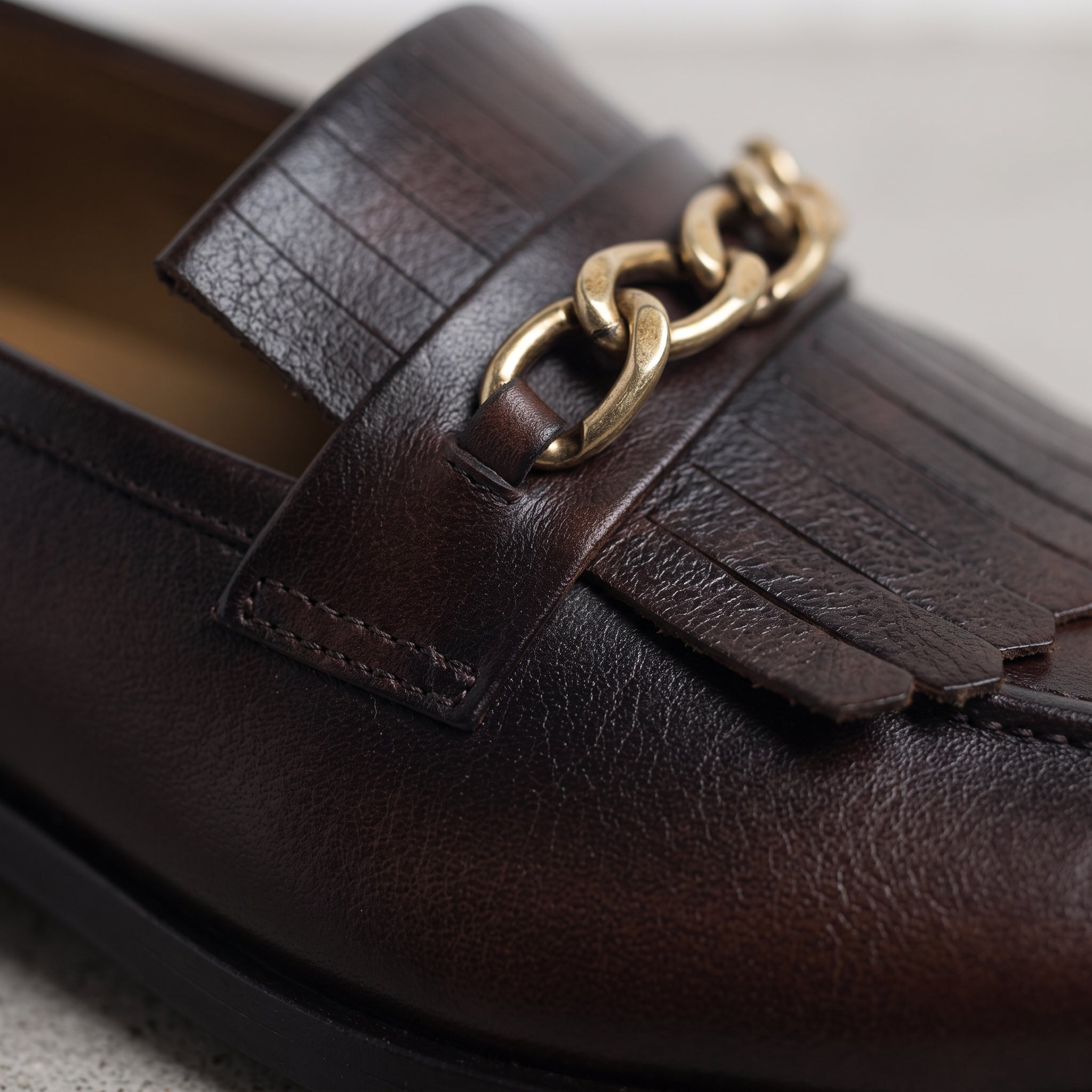 Men's Dark Brown Fringe Leather Loafers — Apsley