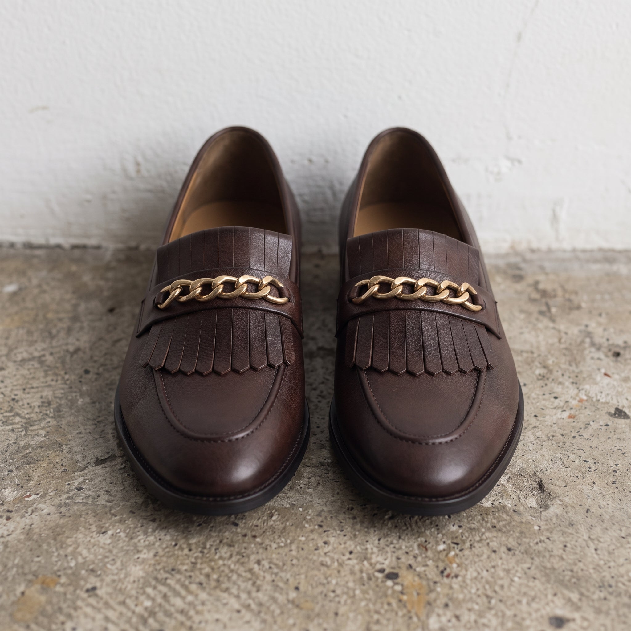 Men's Dark Brown Fringe Leather Loafers — Apsley