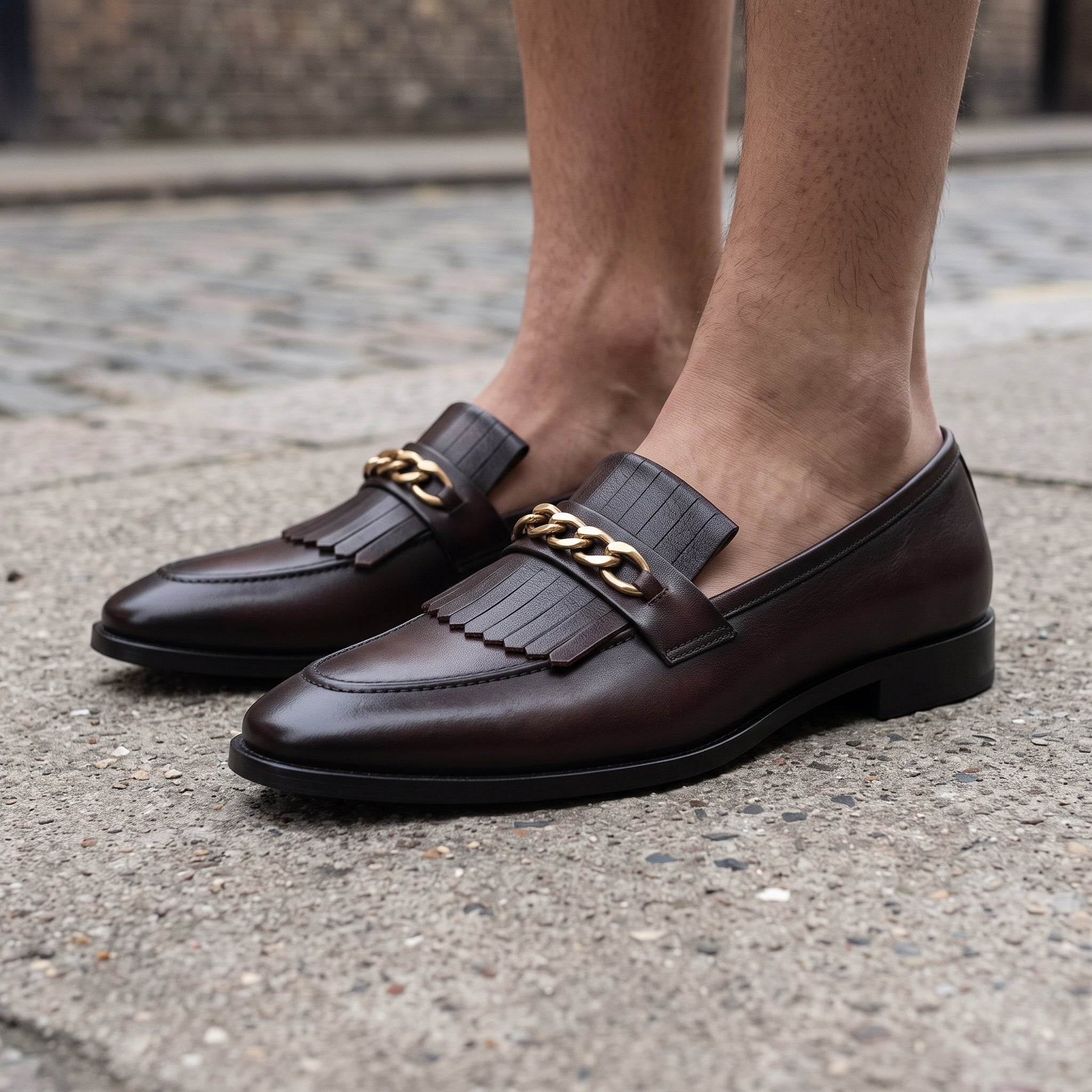 Men's Dark Brown Fringe Leather Loafers — Apsley