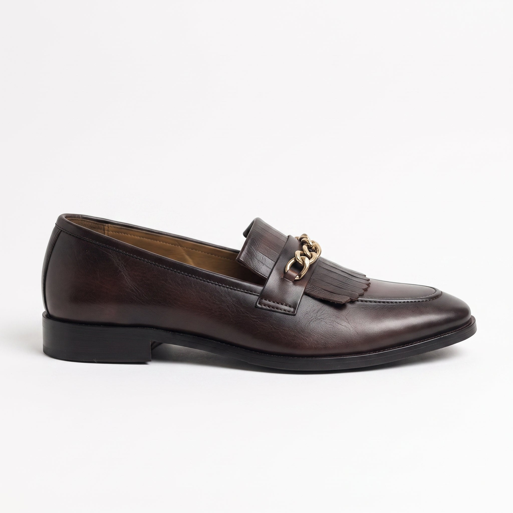 Men's Dark Brown Fringe Leather Loafers — Apsley