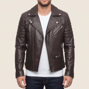 Men's Dark Brown Leather Biker Jacket — Hunter