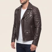 Men's Dark Brown Leather Biker Jacket — Hunter