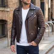 Men's Dark Brown Leather Biker Jacket — Hunter