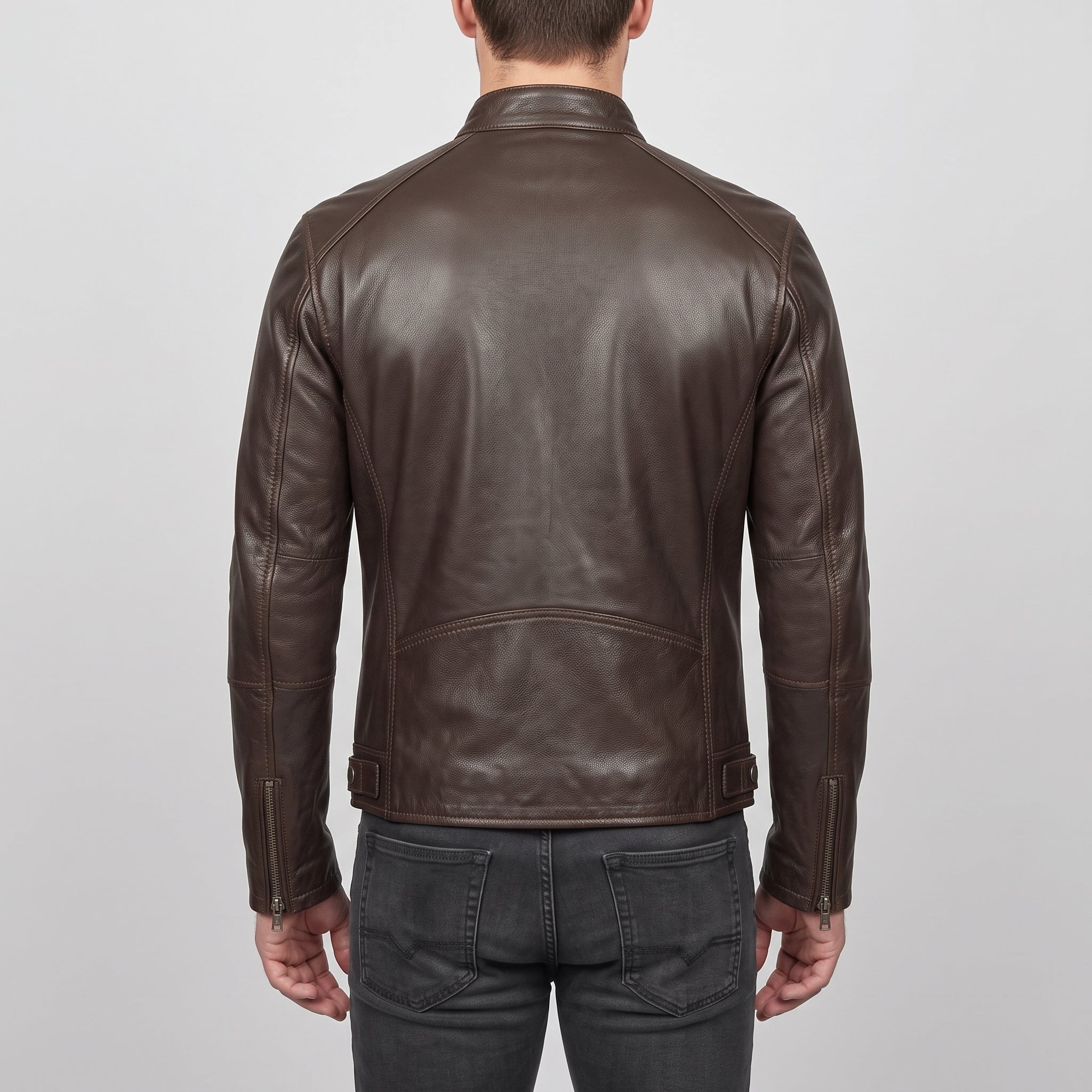 Men's Brown Leather Biker Jacket — Irby