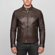 Men's Brown Leather Biker Jacket — Irby